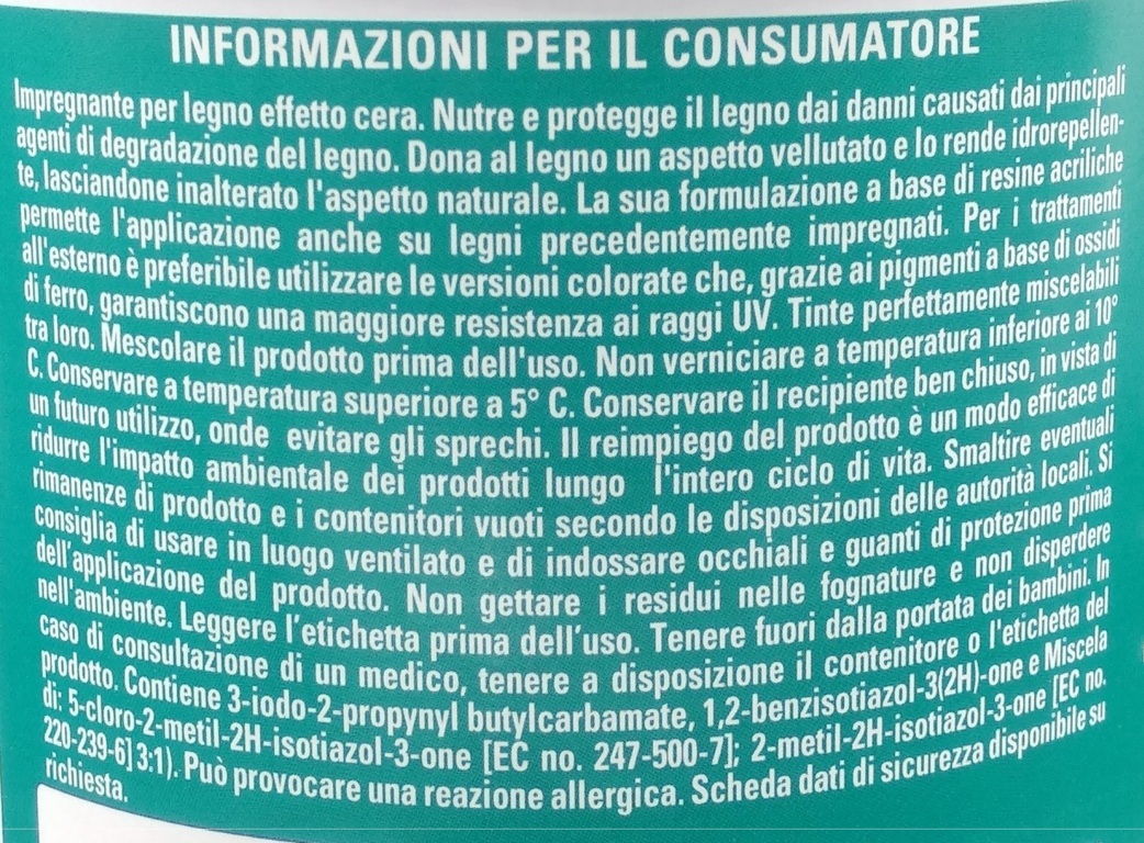 Sayerlack HI221X impregnante acqua effetto cera colori vari etichetta retro