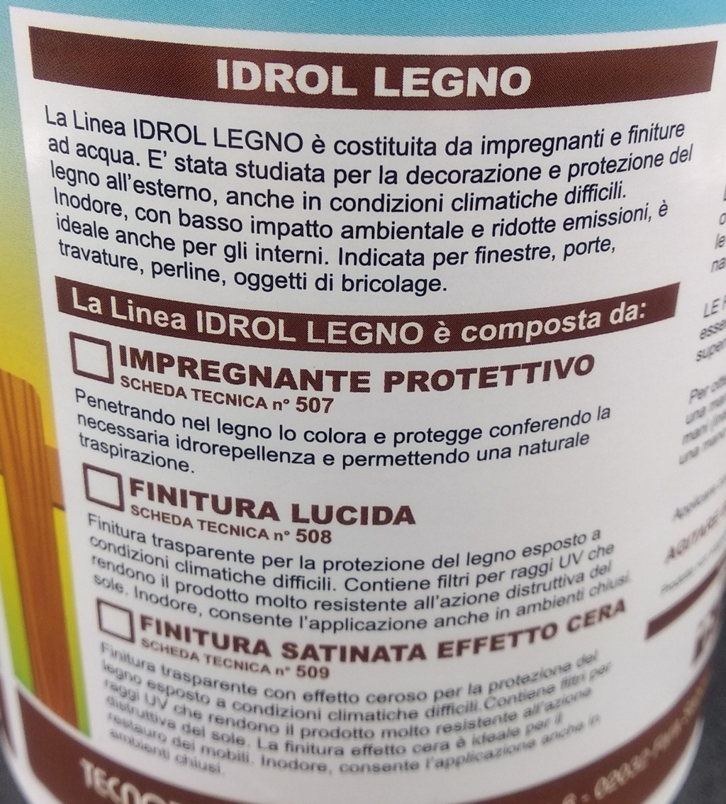 Finitura all’acqua per legno Idrol Satinato etichetta informazioni